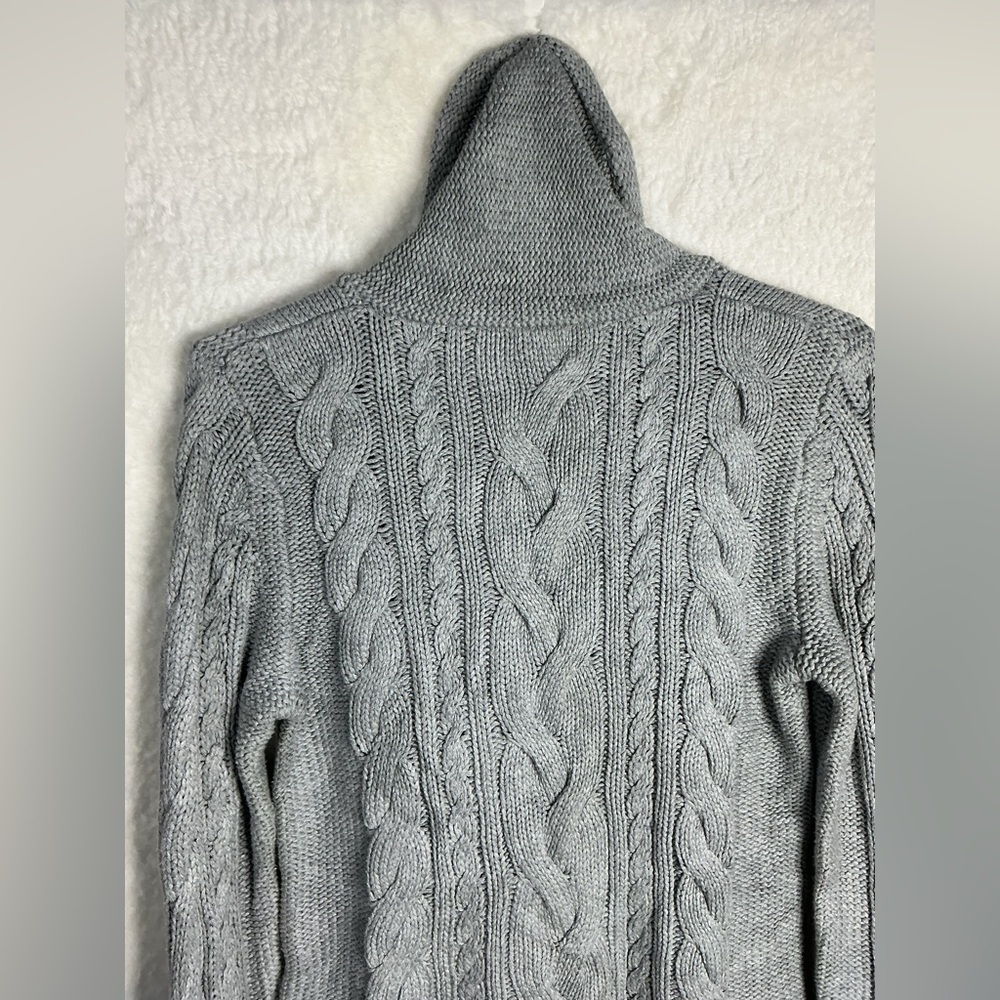 Y2K 90,S L.L. Bean Women's Gray Cable Knit Turtleneck Sweater - Picture 3 of 12